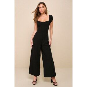 Lulus Essential Invitee Black Cap Sleeve Wide-leg Jumpsuit - Size XS